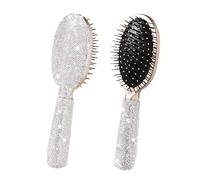 Cepillo de pelo con diamantes de imitación, peine compacto para desenredar, masaje, cojín de aire de cristal para mujeres, cabello seco y húmedo, plateado, redondo