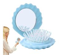 Cepillo de pelo con forma de concha, pequeño juego de espejo de maquillaje, peine de masaje para el cabelludo para el aseo de las mujeres, uso diario, hogar, coche, baño, ducha, piscina