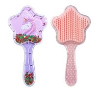 Cepillo de Pelo con Purpurina de Estrella y Mango Largo - Dientes Largos y Cortos con Flequillo Arco Iris para Niñas
