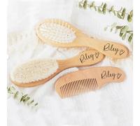 Cepillo de pelo de bebé personalizado con nombre de bebé, cepillo de pelo de madera para recién nacido, regalo de nacimiento/bautizo/cumpleaños (juego S)