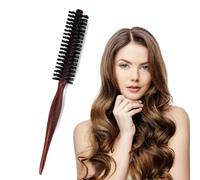 Cepillo de pelo de cerdas de jabalí, pequeño cepillo redondo, herramienta de peinado con mango de madera natural, limpiador de pelo de cerdas suaves para mujer, cuero cabelludo corto y fino, añade