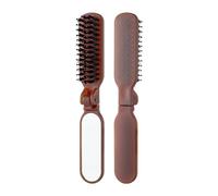 Cepillo de pelo de cerdas de melena de viaje con espejo y peine de masaje, herramientas de peinado compacto plegable para mujeres y hombres