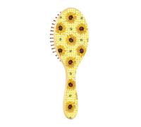 Cepillo de pelo de madera con Happy Good Luck y girasoles, a cuadros, de madera, cepillo de pelo para cabello natural