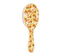 Cepillo de pelo de madera para mujer, cepillos de pelo de madera para mujer, cepillo de masaje para el cabello, dorado, amarillo, naranja, margarita, flor de otoño