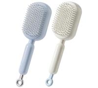 Cepillo de pelo de viaje 2 uds, cepillo de pelo autolimpiante retráctil azul+blanco