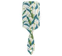 Cepillo de pelo grueso antiestático con diseño retro de flores de lirio de cala blanco y verde, diseñado para masaje del cuero cabelludo para cabello fino con mango ergonómico para cabello rizado