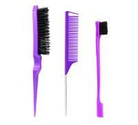 Cepillo de pelo liso, juego de peines, peine morado, 3 piezas, cepillo de espalda lisa con cepillo de borde, peine de peinado para niños para la parte media, peine de cola de rata, juego de cepillos