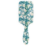 Cepillo de pelo liso vintage con diseño de flores de lirio de cala blanco, azul y verde, diseñado para masajear el cuero cabelludo para cabello corto con mango ergonómico, cepillo antiencrespamiento