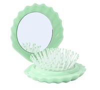 Cepillo de pelo portátil con forma de concha, pequeño juego de espejo de maquillaje, peine de masaje para el cabelludo, para aseo diario, baño, ducha, piscina, playa, camping, coche, gimnasio
