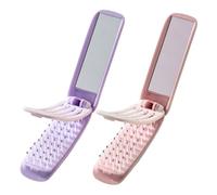 Cepillo de pelo portátil - Peine compacto plegable con espejo para peinar sobre la marcha, cepillo de viaje para desenredar con mango de agarre cómodo, mini herramienta para el cabello para bols