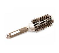 Cepillo de pelo redondo, peine para secado por soplado, cepillo de cerdas de jabalí, cerámica térmica antiestática, para rizar el cabello (marrón)