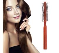 Cepillo de pelo redondo pequeño, mango ergonómico de madera, mini cepillo de rodillo, peine redondo para rizar, para cabello fino, flequillo, barba, peinar, levantar, rizar