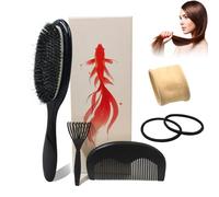 Cepillo de pelo sin champú, 100% cerdas de jabalí, cepillos para cabello graso, sin champú, cepillo para cabello fino, cepillo para el cabello para mujeres, mejora el brillo y la salud
