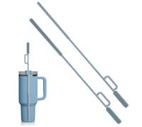 Cepillo de silicona 2 en 1 y tapa de vaso, cepillo de limpieza de 6 mm + 9 mm, pajita de doble cabeza, cepillo de limpieza compatible con vidrio, metal y plástico (2, azul cuadrado)