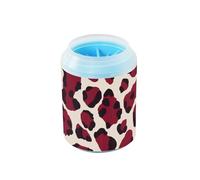 Cepillo de silicona reutilizable con estampado de leopardo beige y rojo para mascotas, suministros y accesorios para perros y gatos