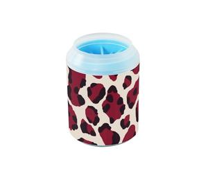 Cepillo de silicona reutilizable con estampado de leopardo beige y rojo para mascotas, suministros y accesorios para perros y gatos