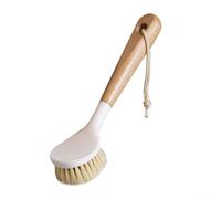 Cepillo de sisal con mango de madera con cabezal desmontable, limpiador de cocina antiadherente para sartenes, sartenes, cuencos y fregaderos, diseño colgante que ahorra espacio (cabeza redonda)