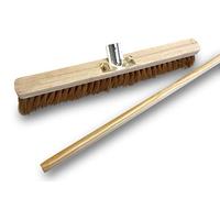 Cepillo de Taller Tipo barrendero con Mango | Uso Exterior | Fibras de Coco Natural | Longitud 60 cm | Base de Madera | Soporte de Metal atornillado Ø 28 mm | Mango de Madera 1,40 m | Kibros 2060BMb
