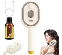 Cepillo de vapor eléctrico, peine de vapor eléctrico 3 en 1 para mujeres, alisador de pelo de vapor recargable con spray, peine de masaje desenredante anti encrespamiento (Beige)