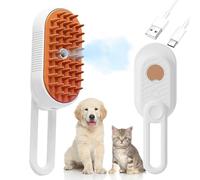 Cepillo de vapor para gatos, 3 en 1 con mango plegable, peine de depilación para mascotas, para gatos, perros, cepillo de vapor para masajes, aseo y eliminación de pelo suelto (blanco)