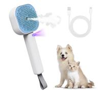 Cepillo de vapor para gatos, cepillo de vapor 3 en 1 con tanque de agua de 30 ml, recargable por USB para pelo largo y corto, gatos, perros, conejos, masaje, aseo limpio