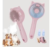 Cepillo de vapor para mascotas para gatos y perros, peine de aseo 3 en 1, reduce el desprendimiento, cerdas suaves, promueve un pelaje saludable, incluye champú sin agua, rosa