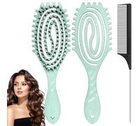 Cepillo definidor de rizos, cepillo de cerdas de jabalí para cabello rizado y ondulado, desenreda y alisa, uso en húmedo/seco, estilizador de secado ventilado para mujeres y niñas, cepillo de pelo sin
