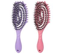 Cepillo definidor de rizos, desenredante ventilado para cabello húmedo y seco, peine hueco para todo tipo de cabello, cepillo de peinado con cerdas para mujeres y hombres (rosa + morado)