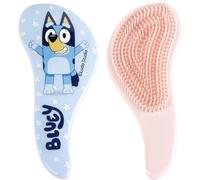 Cepillo desenredante infantil Bluey, diseño ergonómico en azul pastel con púas flexibles que suavizan nudos sin tirones ni molestias