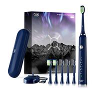 Cepillo Dientes Eléctrico para Adultos JTF Cepillo Dientes Sónicos Recargable Cepillo Eléctricos con Estuche Viaje, Electric Toothbrush Azul, 6 Cabezales Recambio, 5 Modos, 2 Minutos Temporizador