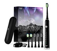 Cepillo Dientes Eléctrico para Adultos JTF Cepillo Dientes Sónicos Recargable Cepillo Eléctricos con Estuche Viaje, Electric Toothbrush Negro, 6 Cabezales Recambio, 5 Modos, 2 Minutos Temporizador