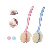 Cepillo Ducha Espalda Cepillo de Baño Cuerpo Cepillo 2 in 1 Cepillo de Baño de Mango Largo con Cerdas y Esponjas de Baño Suave y Cómodo para Masaje Exfoliar Promueve la Circulación Sanguínea