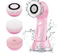 Cepillo eléctrico de limpieza facial, 3 en 1, cepillo limpiador facial recargable por USB, IPX6, cepillo giratorio para limpieza profunda, masajeador exfoliante con 2 velocidades ajustables (rosa)