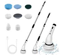 Cepillo eléctrico Giratorio, Cepillo eléctrico para Limpieza, Cepillo de Limpieza inalámbrico con 7 Cabezales para Taladro reemplazables, baldosas para Suelo depurador mopa Mango Ajustable