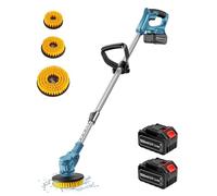 Cepillo Electrico Limpieza Hogar, 21V Cepillo Limpia Juntas con 2 Baterías 1500mAh 800W y 3 Cabezales de Cepillo 110/125/150mm Cepillo Limpieza Baño Ajustable 90-120cm para Suelo de Baldosas