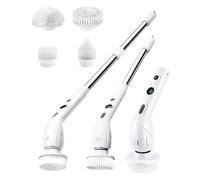 Cepillo electrico Limpieza hogar con Mango Ajustable, 2 velocidades, Pantalla de batería e impermeabilidad IPX7 Cuerpo Completo 4 Cabezales de Repuesto para baño, Cocina, Ventanas y Suelos