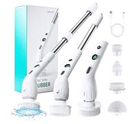 Cepillo electrico Limpieza hogar con Mango Ajustable, 2 velocidades, Pantalla de batería e impermeabilidad IPX7 Cuerpo Completo 4 Cabezales de Repuesto para baño, Cocina, Ventanas y Suelos