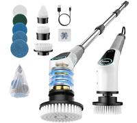 Cepillo Electrico Limpieza Hogar, Electric Cleaning Brush con 8 Cabezales Reemplazables, Electric Spin Scrubber con Mango Extensible, 2 Velocidades Ajustables, Para bañera, Lechada y Suelo de Baldosas