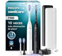 Cepillo eléctrico Philips Sonicare Serie 7100 - Tecnología Next Generation, sensor de presión, 12 ajustes, 21 días de autonomía, estuche con opción de carga, blanco y negro, pack doble, HX7429/04