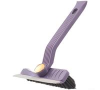 Cepillo giratorio de 360 grados, limpiador de azulejos de 4 pulgadas con clip de pelo integrado y raspador, cerdas en forma de V para lechada de piso de baño (morado)