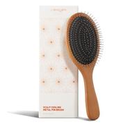 Cepillo húmedo con mango de madera clásico. Cepillo desenredante para el cabello con cerdas de metal suave y almohadilla acolchada suave, peine de masaje del cuero cabelludo para cabello enredado y