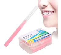 Cepillo interdental 60 piezas, limpiador de dientes de ortodoncia, herramienta de limpieza de dientes, palillo de dientes, cabezal de hilo dental, cepillo dental, hilo dental oral con caja (Rosa)