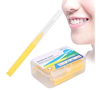 Cepillo interdental 60 piezas, limpiador de dientes de ortodoncia, herramienta de limpieza de dientes, palillo de dientes, cabezal de hilo dental, cepillo dental, hilo dental oral con caja (Amarillo)