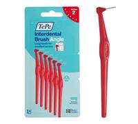 Cepillo Interdental TePe Angulado, Rojo, 0,5 mm/ISO 2, 6 ud. | Envase de cartón, Limpieza interdental, Eliminación de placa dental con espacios estrechos, Para encías y dientes sanos