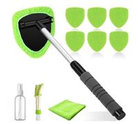 Cepillo Limpiador Parabrisas Ventanas de Coche, Kit Limpieza Coche Extensible,Cepillo Lavar Coche,Kit de Limpiaparabrisas Interior de Cristal,Incluye 6 Almohadillas de microfibra,1 Botella y 1 Toalla