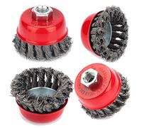 Cepillo Metálico de Alambre, Juegro de 4 Piezas M14 Cepillo Trenzados de Acero para Eliminación de Pintura y Oxidación, Descalcificar, Diámetro 75 mm