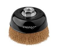 Cepillo metálico Dnipro-M T125-L, alambre corrugado, latón, reforzado 125 mm