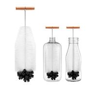 Cepillo para botellas, 35 cm, cepillo para botella compatible con SodaStream, limpieza profunda vidrio/biberón, escoba angular antiarañazos con mango de madera, cepillo denso para suciedad obstinada