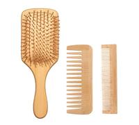 Cepillo Para Cabello De Bambú Amigable De 3pcs Con Desenrollador Paletas Y Peine Para Masajear Cabelludo Y Cabello Suave Los Dientes Anchos