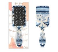 Cepillo para desenredar el cabello para mujeres y hombres, cepillo flexible de cerdas suaves (borde a rayas de algas marinas y estrellas de mar)